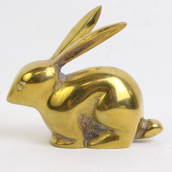 Unbranded Solid Brass Bunny Rabbit Figurine Decorative Paperweight 3.25" Tall