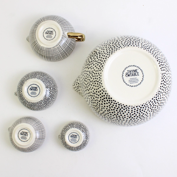 NEW Thyme & Table 5-PC Ceramic Mixing Bowl & Measuring Bowl Set Polka Dot