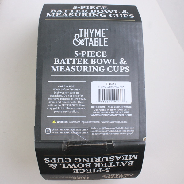 NEW Thyme & Table 5-PC Ceramic Mixing Bowl & Measuring Bowl Set Polka Dot