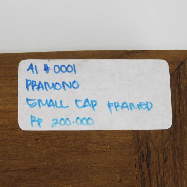 Vintage Framed Indonesian Copper Batik Printing Stamp Man And Pagoda 