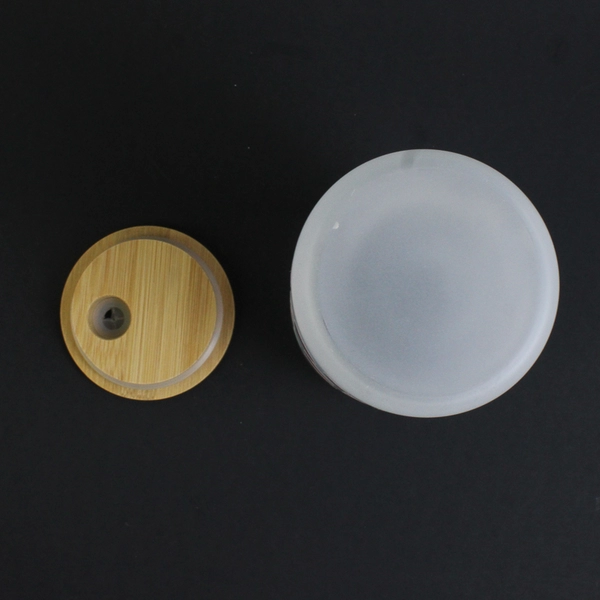 Unbranded Apple Pattern Frosted Glass Cup W/ Glass Straw & Bamboo Lid 6" Tall