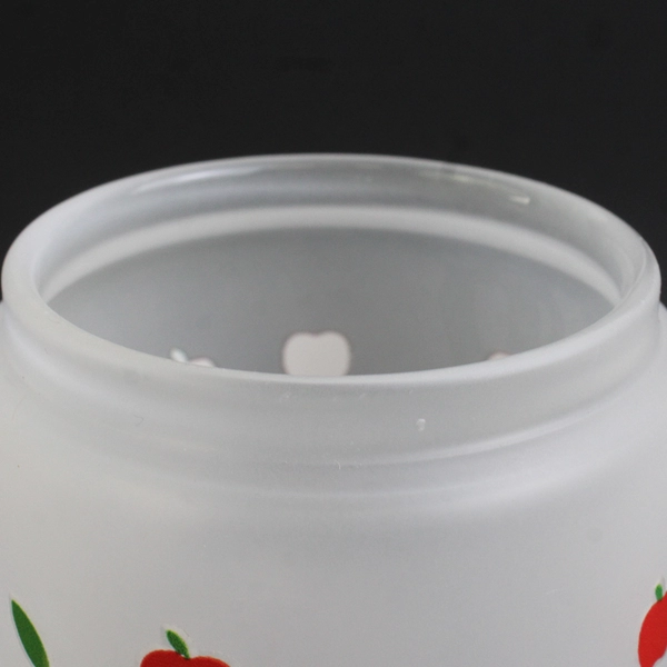 Unbranded Apple Pattern Frosted Glass Cup W/ Glass Straw & Bamboo Lid 6" Tall