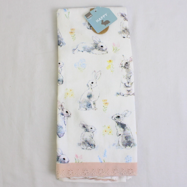 Place & Time Happy Easter Bunny Pattern Kitchen Towel 100% Cotton 2021 (W/ Tag)