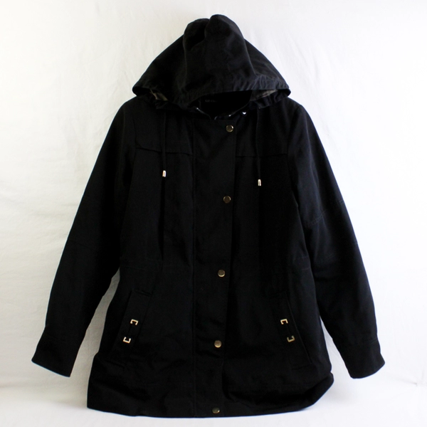 Liz Claiborne Outerwear Black Zip-Up Jacket Removable Hood Women's Medium