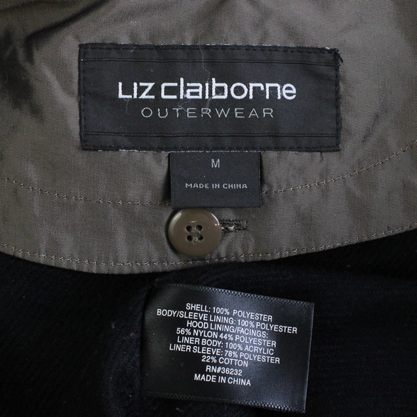Liz Claiborne Outerwear Black Zip-Up Jacket Removable Hood Women's Medium
