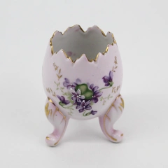 Vintage Lavender Hand Painted Three Footed Porcelain Cracked Egg Vase Violets  