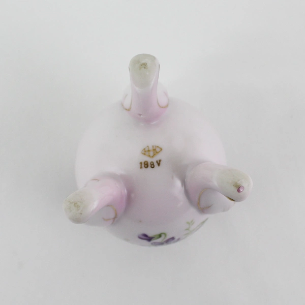 Vintage Lavender Hand Painted Three Footed Porcelain Cracked Egg Vase Violets  