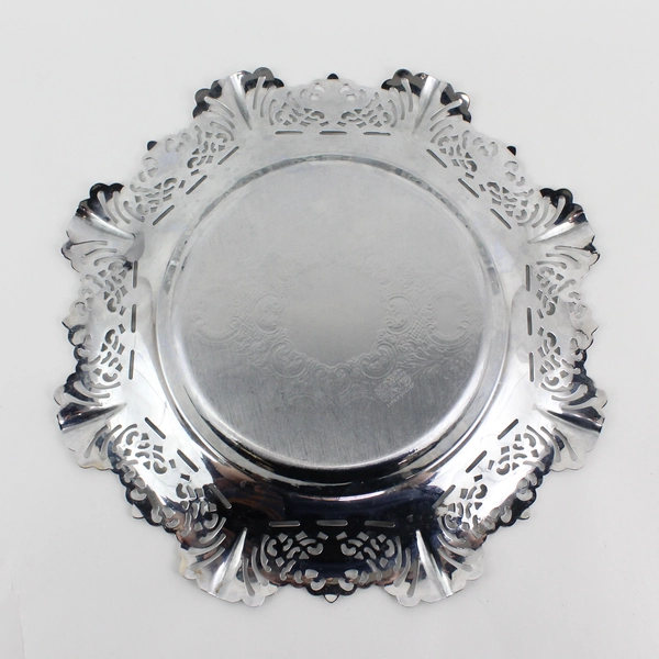 Farber Bros Krome Kraft Etched Round Chrome Tray 12” Round Open Lace Rim