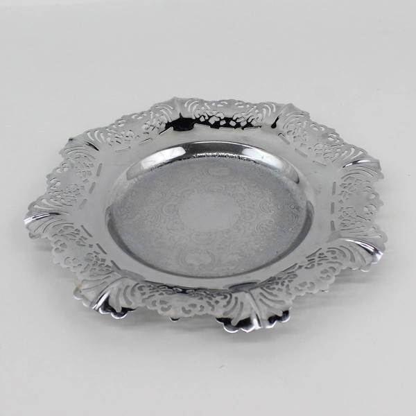 Farber Bros Krome Kraft Etched Round Chrome Tray 12” Round Open Lace Rim
