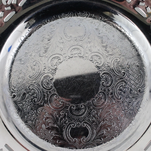Farber Bros Krome Kraft Etched Round Chrome Tray 12” Round Open Lace Rim