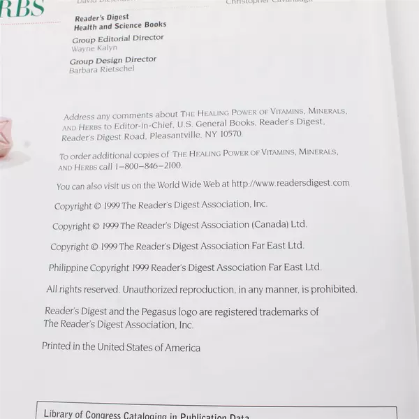 The Healing Power of Vitamins, Minerals & Herbs - Reader's Digest 1999 HC