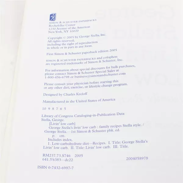 George Stella Livin' Low Carb: Family Recipes Paperback Cookbook