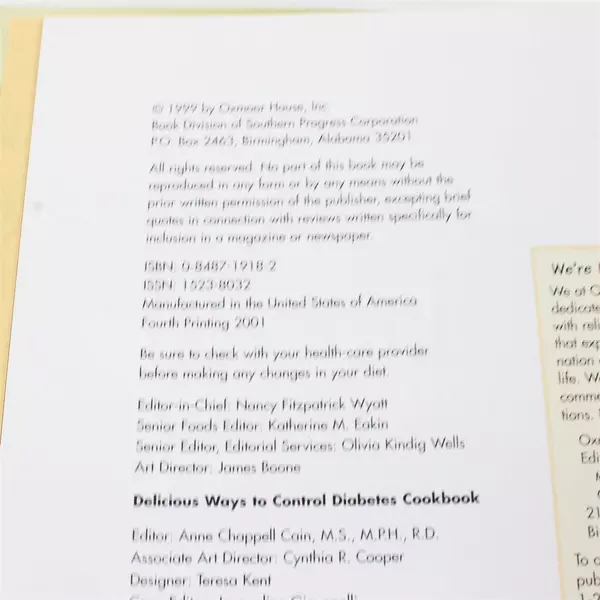 Delicious Ways to Control Diabetes Cookbook - Oxmoor House Hardcover