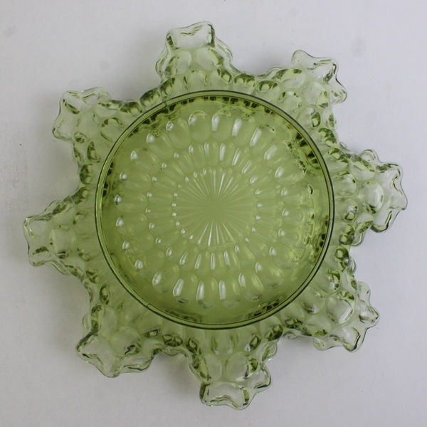 Vintage Fenton Thumbprint Avocado Green Ruffled Bowl Candy Dish 8"