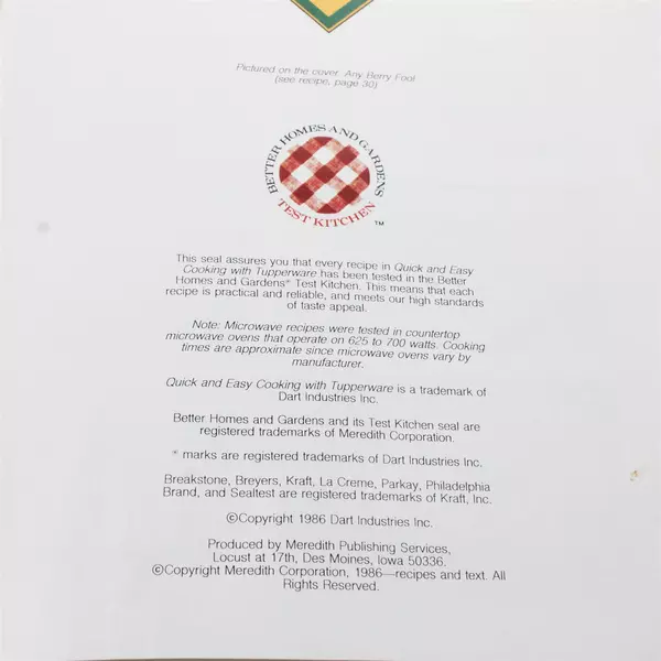 Vintage 1986 Quick & Easy Cooking with Tupperware Cookbook - Retro Recipes