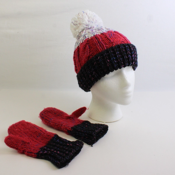 3 Pc Set Knit Beanie and Mittens Kids' Size Large Age 7-10