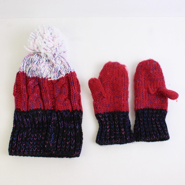 3 Pc Set Knit Beanie and Mittens Kids' Size Large Age 7-10