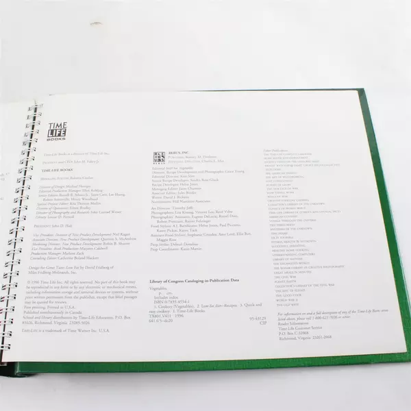 Great Taste Low-Fat Vegetables Time-Life Books 1999 Spiral Cookbook 