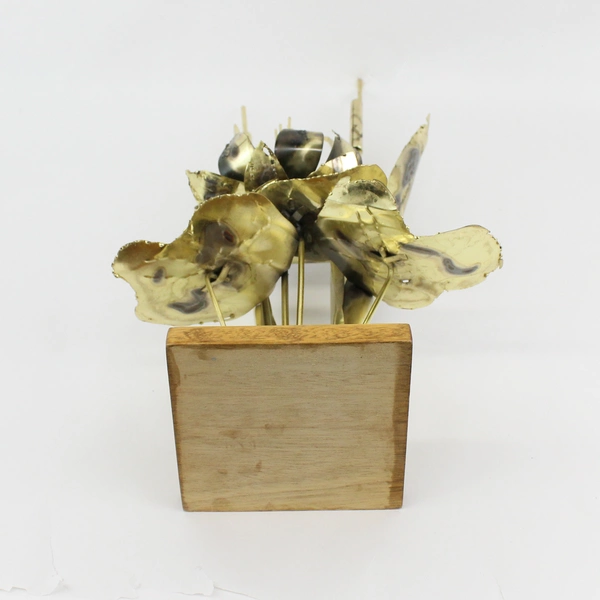 Mid Century Brass Cattails & Lotus Sculpture Torch Cut 23"