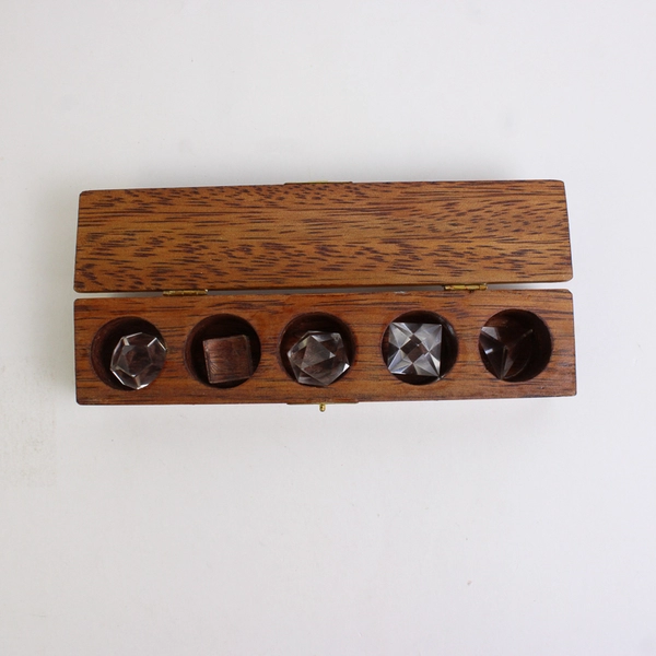 5 Pc Clear Glass Platonic Solids Geometry Set with Wooden Box