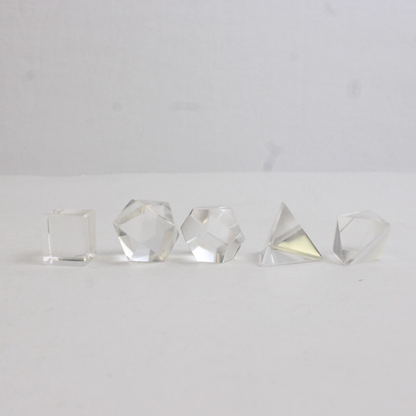 5 Pc Clear Glass Platonic Solids Geometry Set with Wooden Box