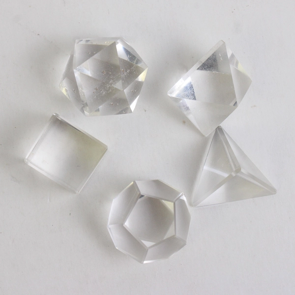 5 Pc Clear Glass Platonic Solids Geometry Set with Wooden Box