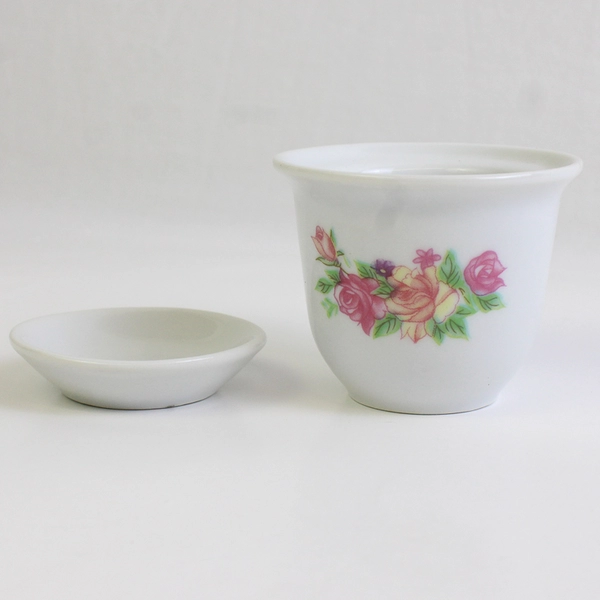 Hallmark Miniature Rose Printed Porcelain Planter & Plant Saucer 2.5" Tall