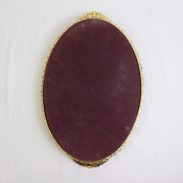 Vintage Oval Hangable Mirror Tray with Floral Gold-Toned Carved Edges 18" 