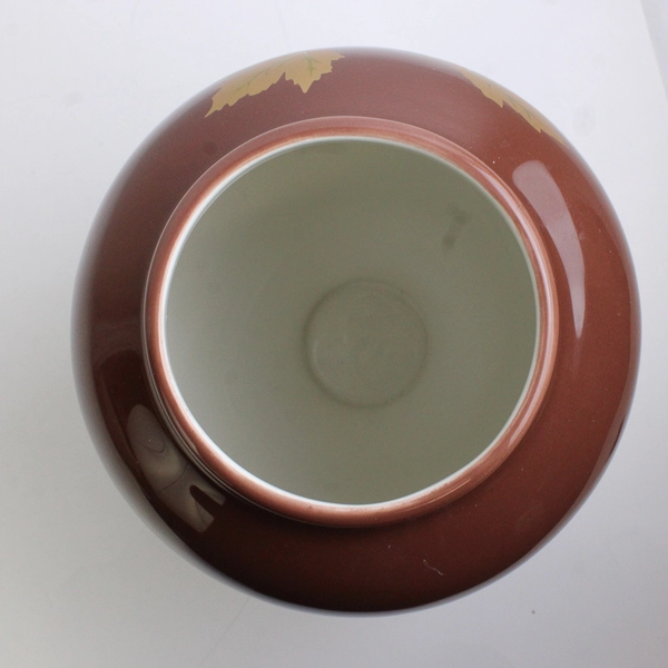 Teleflora Solid Gold Leaf Pattern On Solid Brown Ceramic Bouquet Vase 8.75" Tall