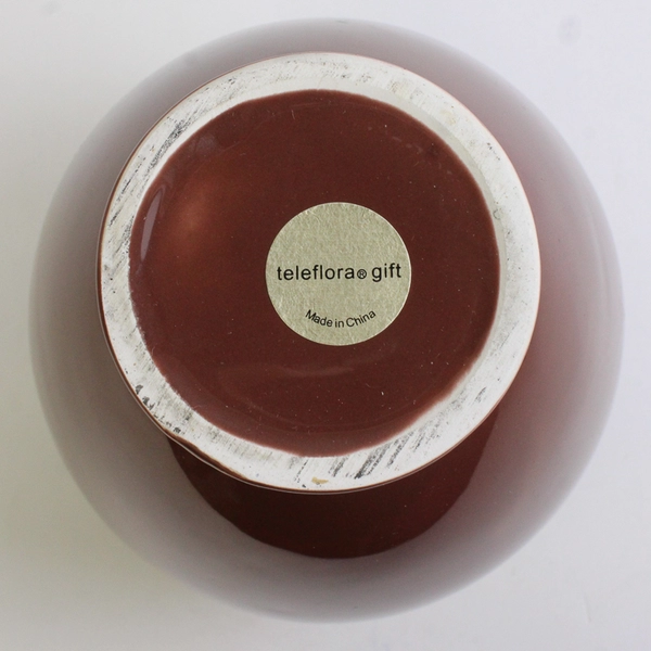 Teleflora Solid Gold Leaf Pattern On Solid Brown Ceramic Bouquet Vase 8.75" Tall