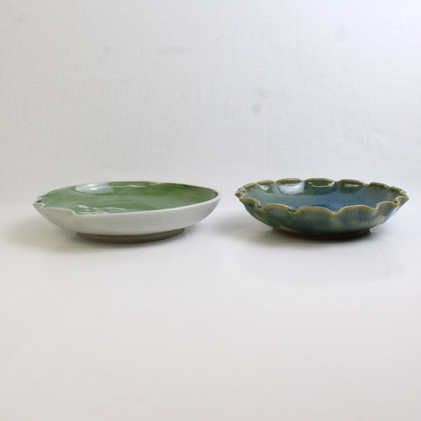 Lot Of 2 Handmade Ceramic Plates Signed By Pini 9" Green & 8.5" Blue