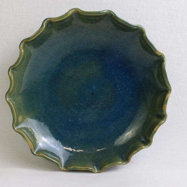 Lot Of 2 Handmade Ceramic Plates Signed By Pini 9" Green & 8.5" Blue