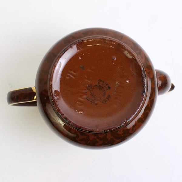 Arthur Wood England Brown W/ Pink Roses Ceramic Teapot Gold Trim 5.5" Tall