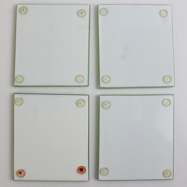 Lot Of 4 "Spirit Mountain Casino" Matching Blue Tinted Glass Coasters 4.5" x 4"