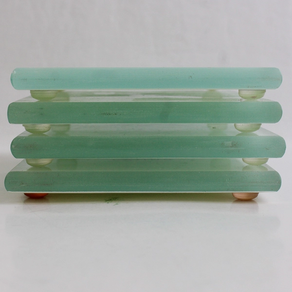 Lot Of 4 "Spirit Mountain Casino" Matching Blue Tinted Glass Coasters 4.5" x 4"