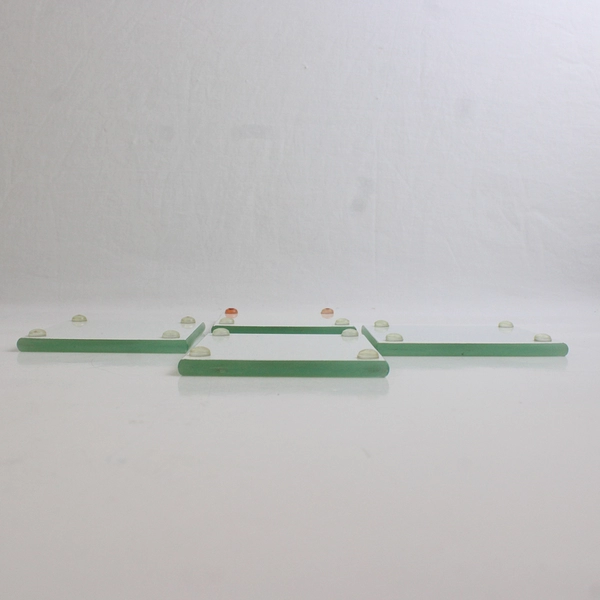 Lot Of 4 "Spirit Mountain Casino" Matching Blue Tinted Glass Coasters 4.5" x 4"