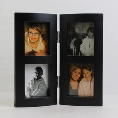 Black Wooden Bi-Fold Photo Frame Panel Design For 2.5" x 3" Size Photos