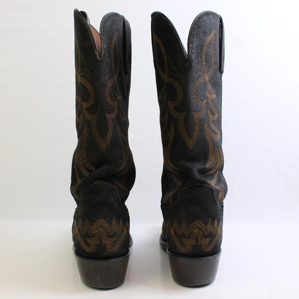 Lucchese Women's 7 1/2 B Black Distressed Leather Toe with Wheat Stitching Boots