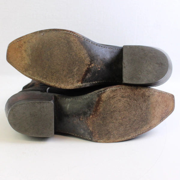 Lucchese Women's 7 1/2 B Black Distressed Leather Toe with Wheat Stitching Boots