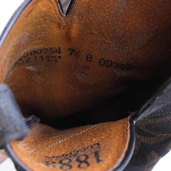 Lucchese Women's 7 1/2 B Black Distressed Leather Toe with Wheat Stitching Boots