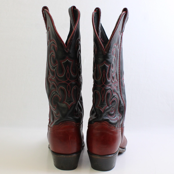 Abilene Women's 7 1/2 M Black and Red Square Pointed Toe Cowboy Boots