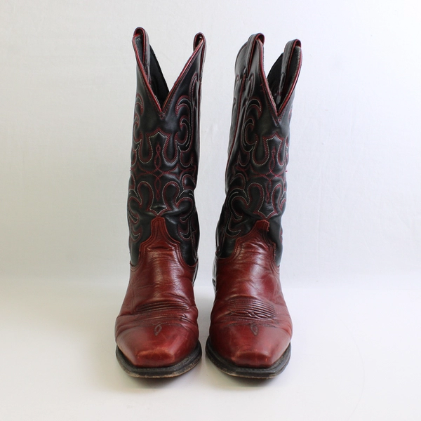 Abilene Women's 7 1/2 M Black and Red Square Pointed Toe Cowboy Boots