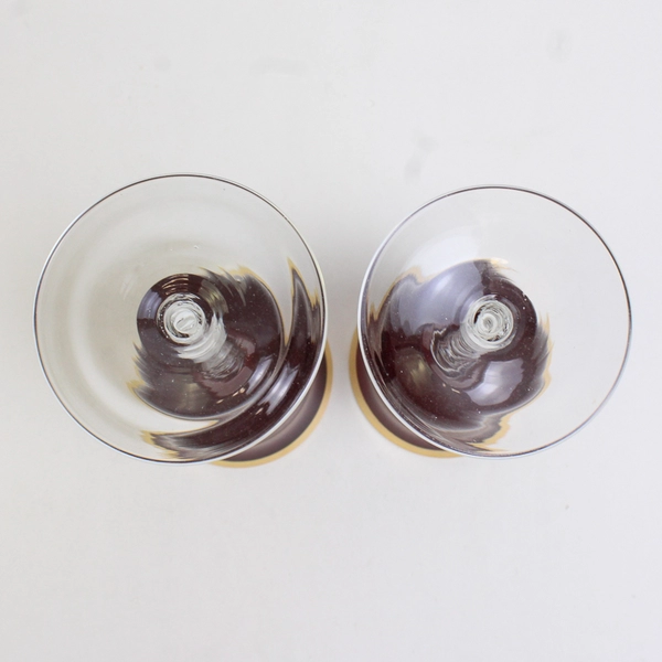 Lot Of 2 JCPenney Home Collection Ruby Glass Candle Holders W/ Gold Trim 8" & 9"