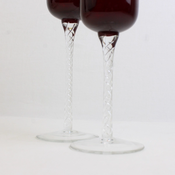 Lot Of 2 JCPenney Home Collection Ruby Glass Candle Holders W/ Gold Trim 8" & 9"