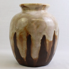 Unbranded Ceramic Cream White/ Brown Drip Style Bouquet Vase 8.75" Tall