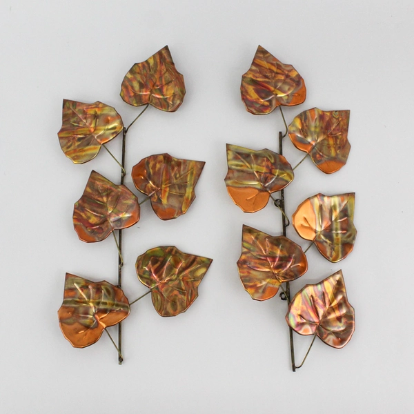 2 Copper Leafy Branches Home Decor Pieces