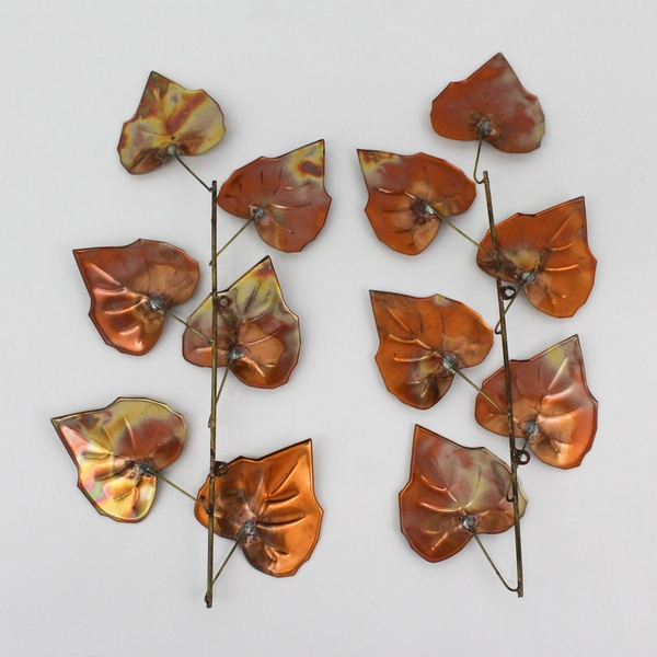 2 Copper Leafy Branches Home Decor Pieces