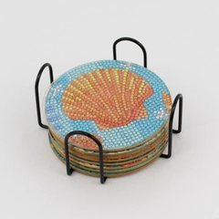  8 Piece Babouri Ocean Creatures Diamond Art Painting Coasters With Holder