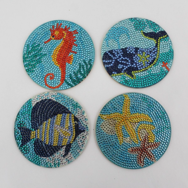  8 Piece Babouri Ocean Creatures Diamond Art Painting Coasters With Holder