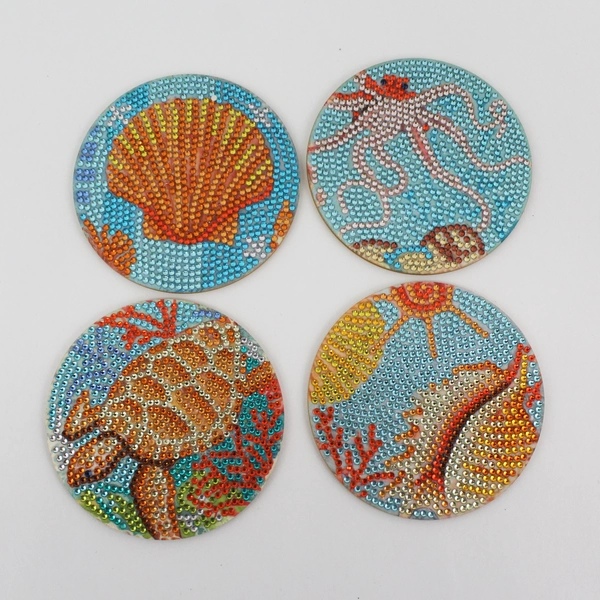  8 Piece Babouri Ocean Creatures Diamond Art Painting Coasters With Holder